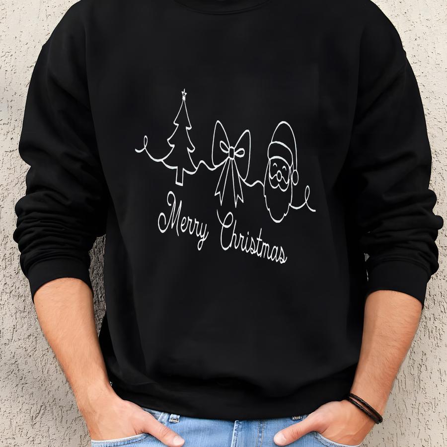 Minimalist Merry Christmas Sweatshirt, Doodle Holiday Sweater, Coquette Christmas Crewneck, Women's Festive Pullover, Christmas Bow Sweater Sweatshirt