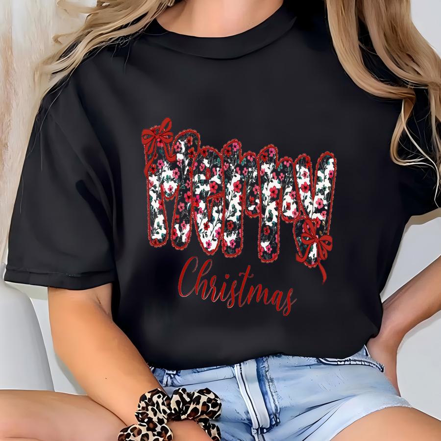 ® Merry Christmas Floral Shirt, Merry Christmas Family Shirt, Women Christmas Shirt, Holiday Shirt, Merry Christmas Gift Shirt T-shirt