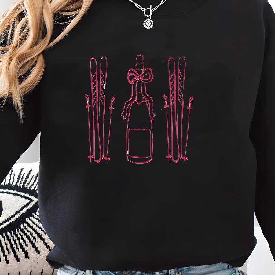 Boho Aprés-ski Cotton Canvas Tote | Eco Reusable Grocery | Gift Idea Her Skier, Champagne Lover | Skiing Girl’s Trip Bachelorette Party Sweatshirt