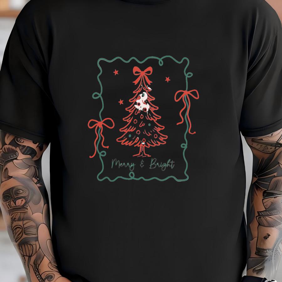 Merry And Bright Shirt, Women Holiday Shirt, Christmas Tree Shirt, Women's Holiday Gift, Festive Hoodie, Cute Christmas Sweatshirt T-shirt