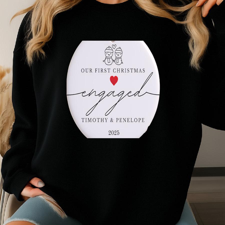 Engaged Ornament, Personalized Engagment Keepsake, Custom Engagement Gifts For Couples, First Christmas Engaged, Couples Engagement Ornament Sweatshirt
