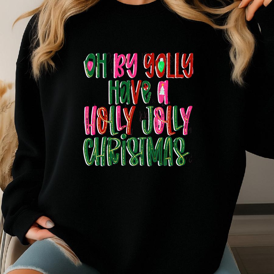 Oh By Golly Png, Holly Jolly Png Christmas Shirt Png, Preppy, Christmas, Coquette Christmas, Merry Christmas Png, Faux Glitter Png, Doodle Sweatshirt