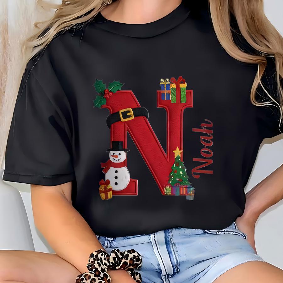 Christmas Alphabet Sweatshirt, Christmas Letter Initial Sweatshirt, Family Christmas Shirts, Matching Christmas Tee T-shirt