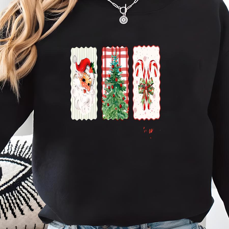 ® Christmas Santa Tree Shirt, Christmas Postage Stamps, Christmas Candy Shirt, Retro Holiday T Shirt, Cute Santa Claus Shirt Sweatshirt