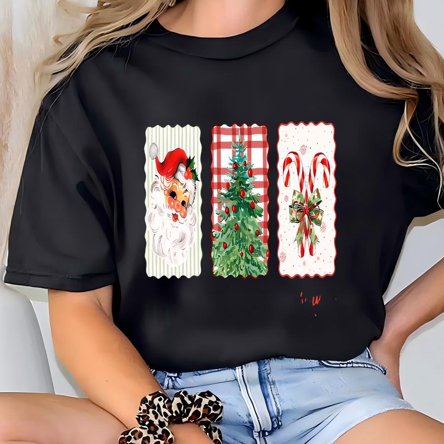 ® Christmas Santa Tree Shirt, Christmas Postage Stamps, Christmas Candy Shirt, Retro Holiday T Shirt, Cute Santa Claus Shirt T-shirt