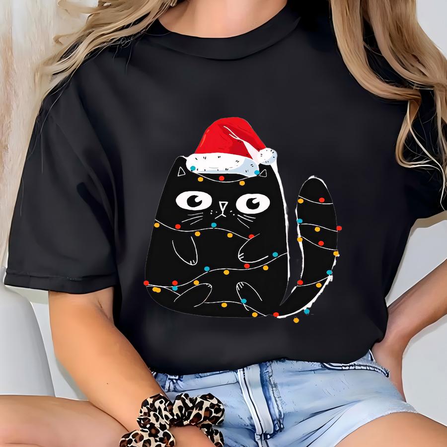 ® Christmas Light Cat Shirt, Cat Lover Gift T-shirt