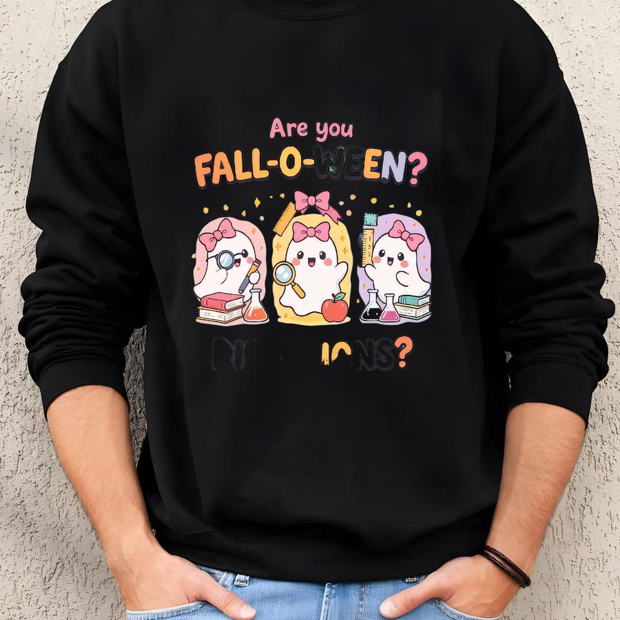 Trick Or Teach Ghost Graphic Crop Top: Halloween Teacher Tee Sweatshirt