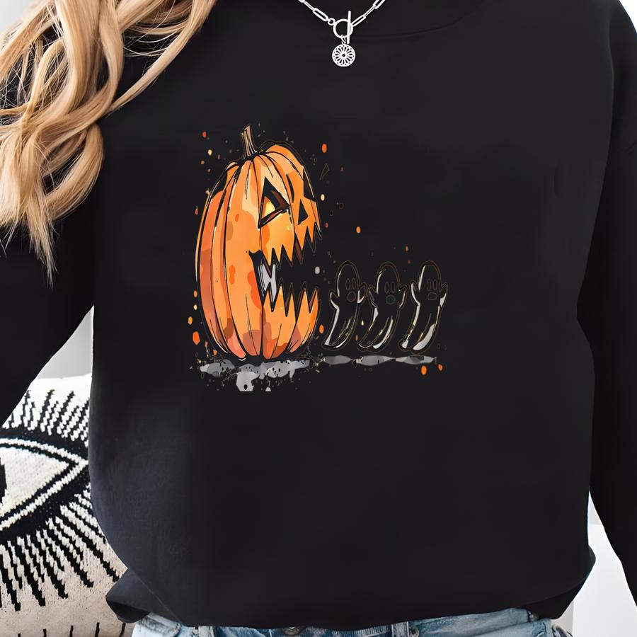 Halloween Pumpkin Eat Ghost Shirt, Shirt, Funny Halloween Shirt,halloween Gamer Shirt, Halloween Pumpkin Pac Man Shirt 164011 Sweatshirt