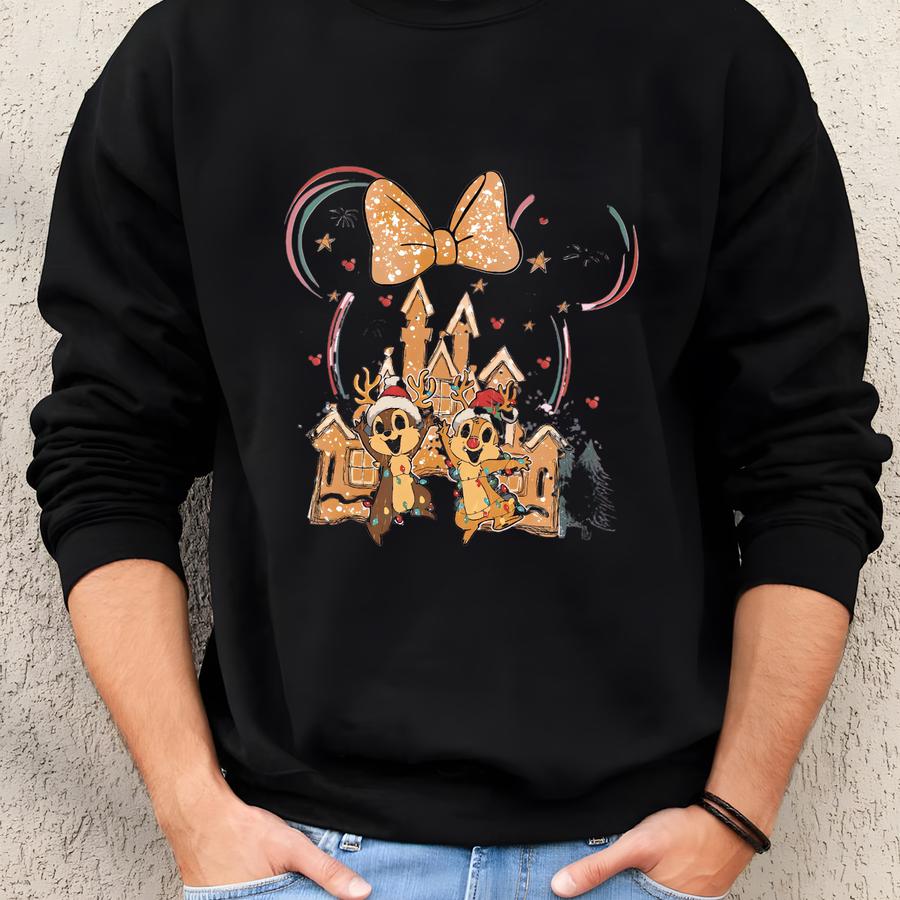 Double Trouble Gingerbread Castle Christmas ® T Shirt, Holiday Graphic Tee, Cute Reindeer Design, Festive Fairytale Gift Sweatshirt