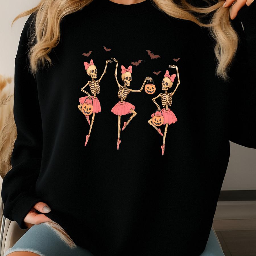 ® Dancing Skeleton Shirt, Ballerina Halloween Shirt, Pumpkin Shirt, Spooky Season, Ballerina Halloween Gift, Cute Halloween Sweatshirt