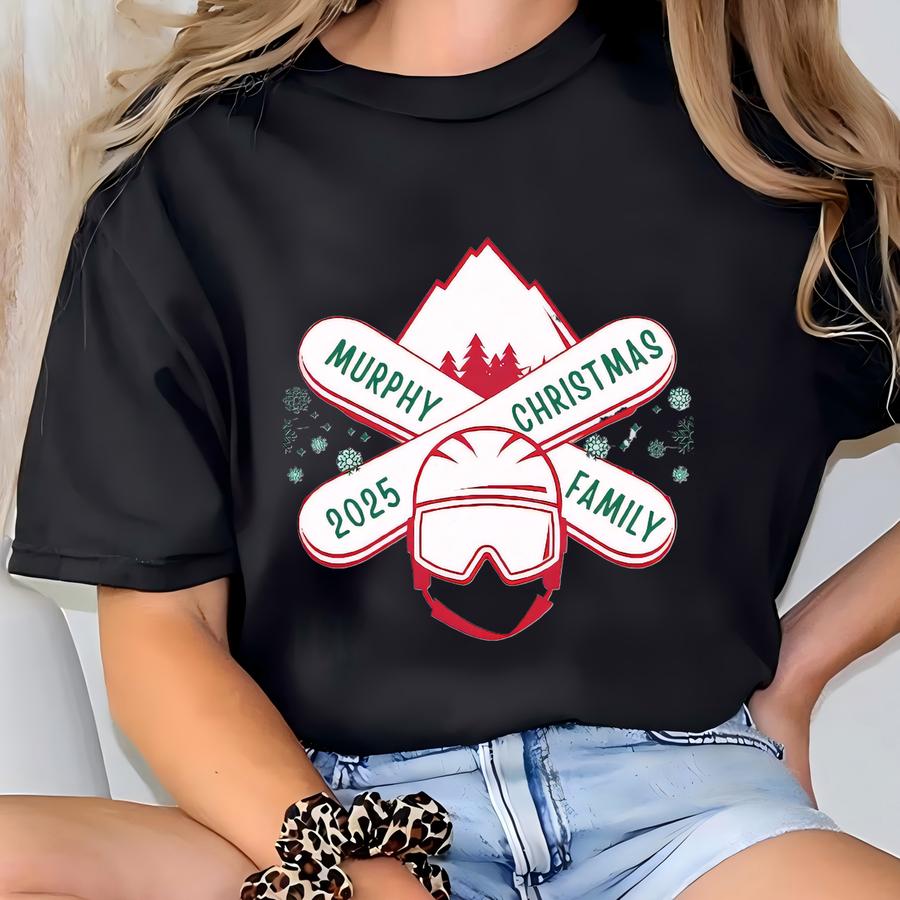 Family Matching Snowboarding Christmas Sweatshirts Retro Ski Lodge Crewnecks Holiday Family Group Snow Outfits Winter Sports Christmas Shirt T-shirt