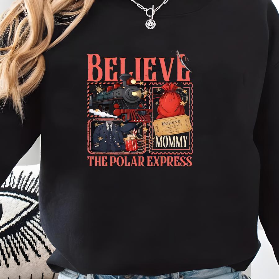 Custom Name Polar Express Family Vacation Shirts, Xmas Crewneck Sweater, Believe Christmas Pajamas For Family, Polar Express Train Shirt Sweatshirt