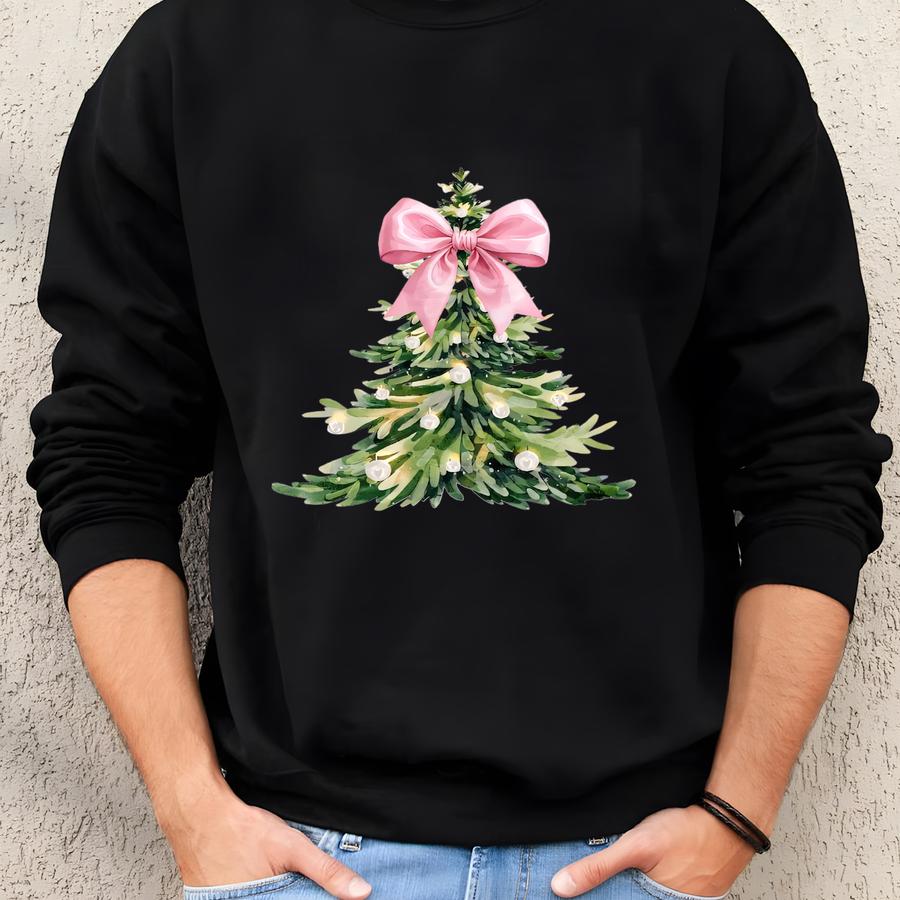 Christmas Tree Bow T-shirt, Christmas For Family, Christmas Tree Tee, Christmas Coquette Gift, Christmas Youth T-shirt, Christmas Bodysuit Sweatshirt