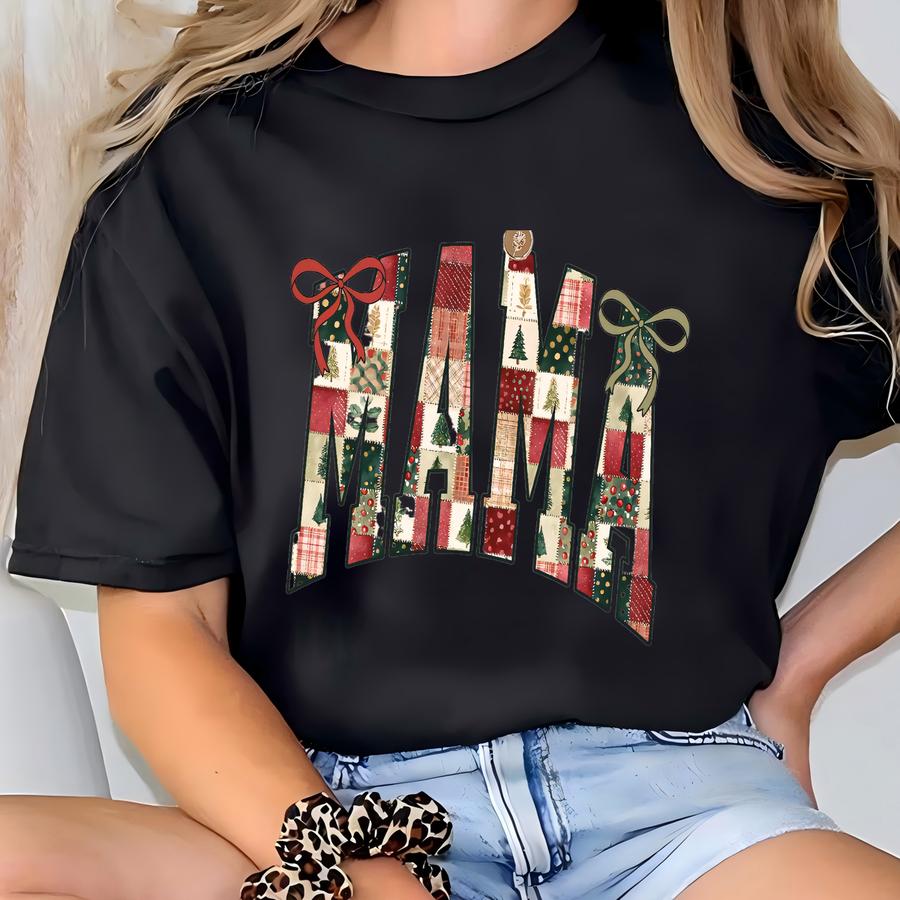 Christmas Mama Shirt, Mom Shirt, New Mother Tshirt, Cute Gift For Mom, Santa Tee, First Xmas Gifts, Pregnancy Reveal T-shirt