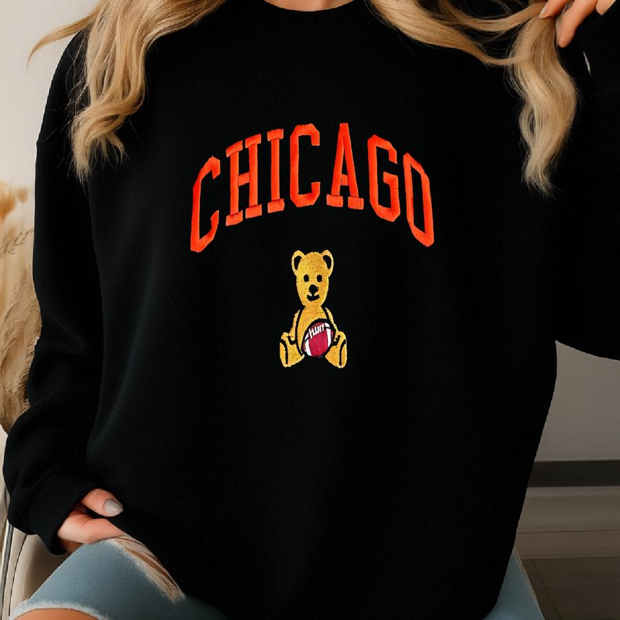 Chicago Football Sweatshirt | Vintage Bear Crewneck | Cozy Orange And Navy Pullover Unisex Sweatshirt