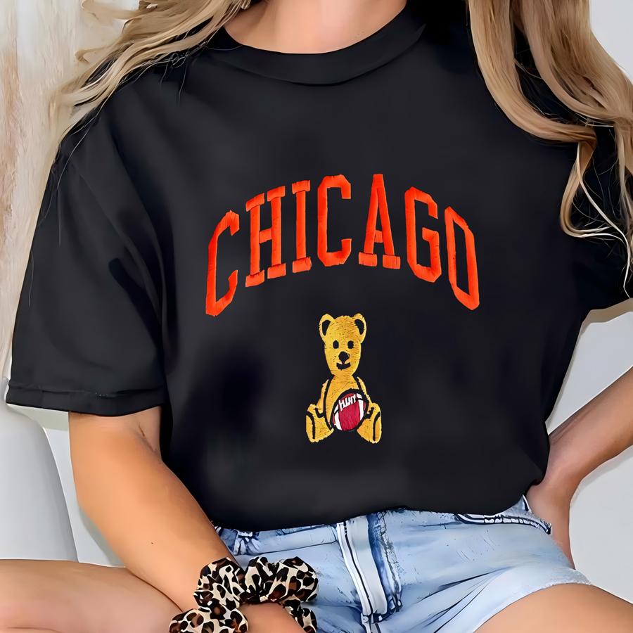 Chicago Football Sweatshirt | Vintage Bear Crewneck | Cozy Orange And Navy Pullover Unisex T-shirt