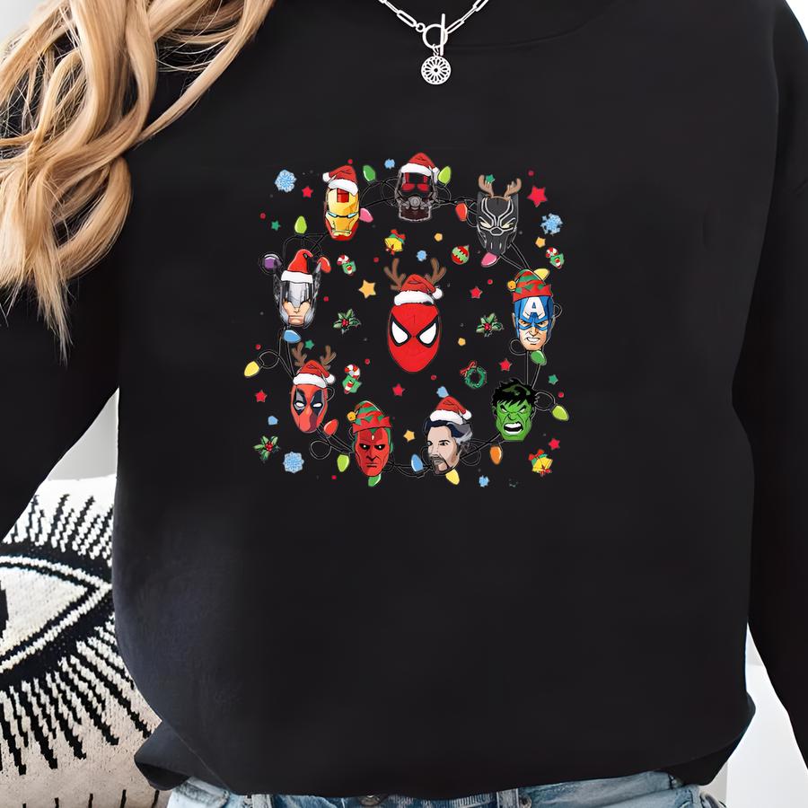 Marvel Superhero Christmas Shirt, , Avengers Christmas Shirt,marvel Christmas Lights Shirt, Winter Season Superhero Tee 163841 Sweatshirt