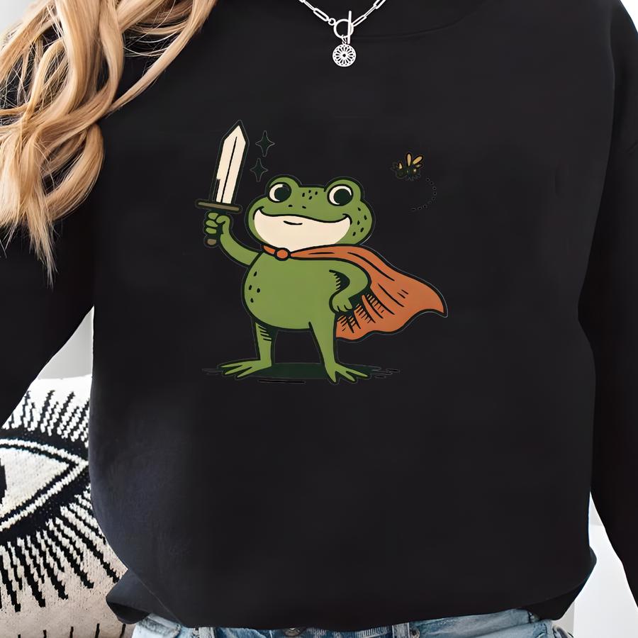 Frog Knight Shirt: Cottagecore Cartoon Tee Sweatshirt