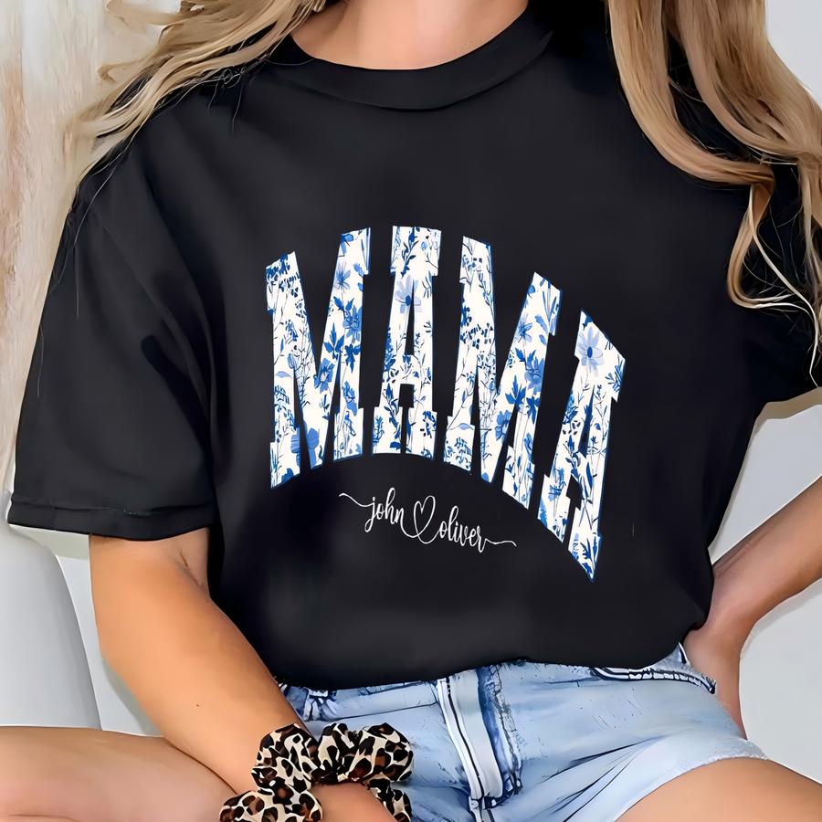 Personalized Nana Sweatshirt, Blue Floral Grandma Mama Sweater, Custom Names Mimi Nana Gigi Hoodie T-shirt