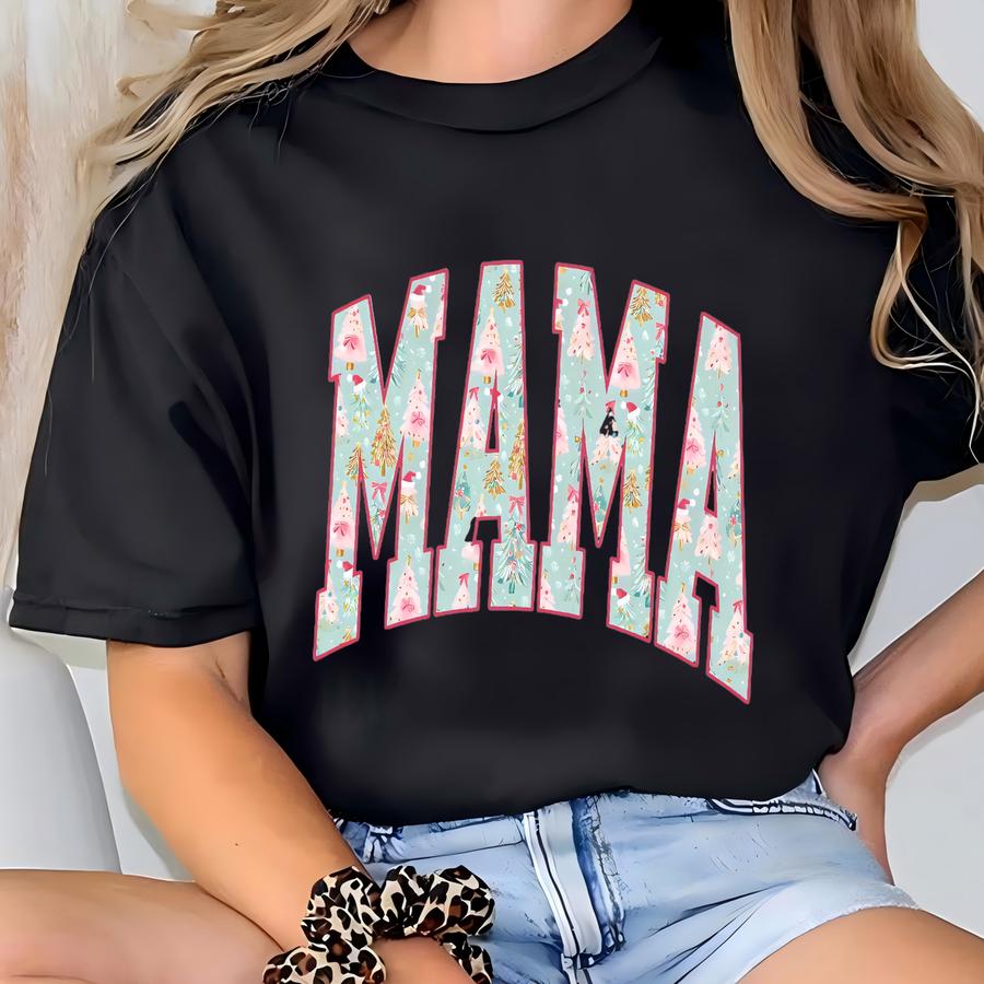 Christmas Mama Shirt, Mom Shirt, New Mother Tshirt, Cute Gift For Mom, Santa Tee, First Xmas Gifts, Pregnancy Reveal T-shirt