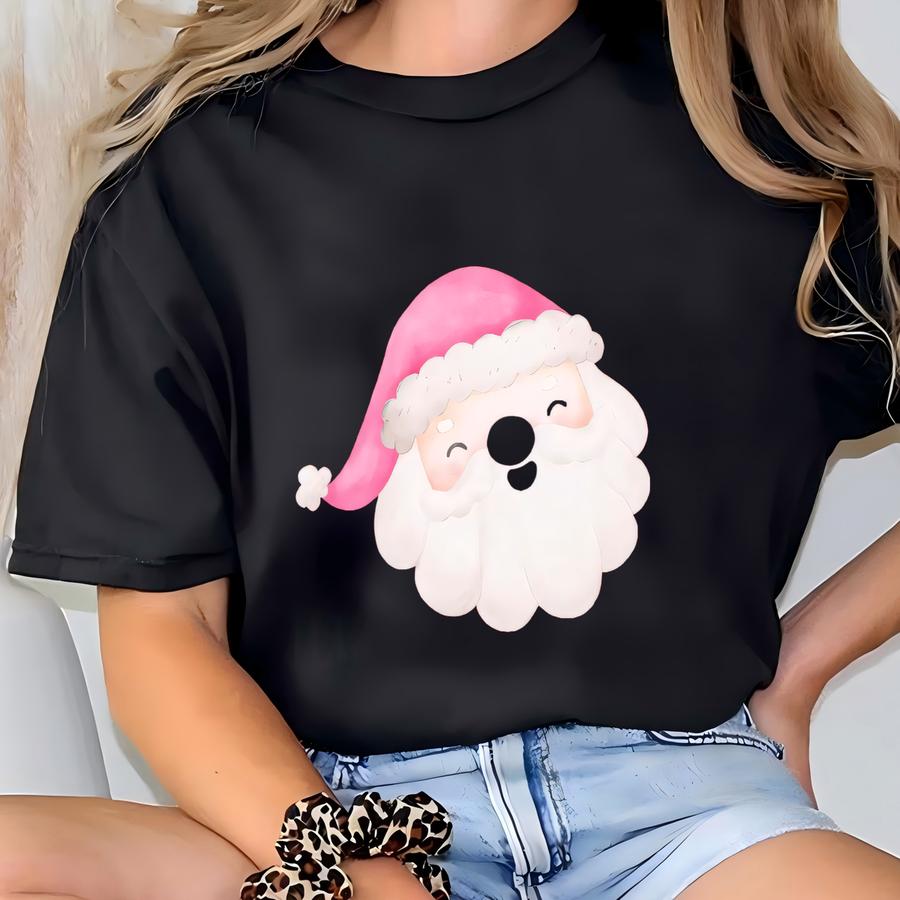 Pink Santa Retro Christmas Hoodies Sweatshirts For Women Pink Christmas Matching Family Hoodie Pink Vintage Holiday Crewneck Group Party T-shirt
