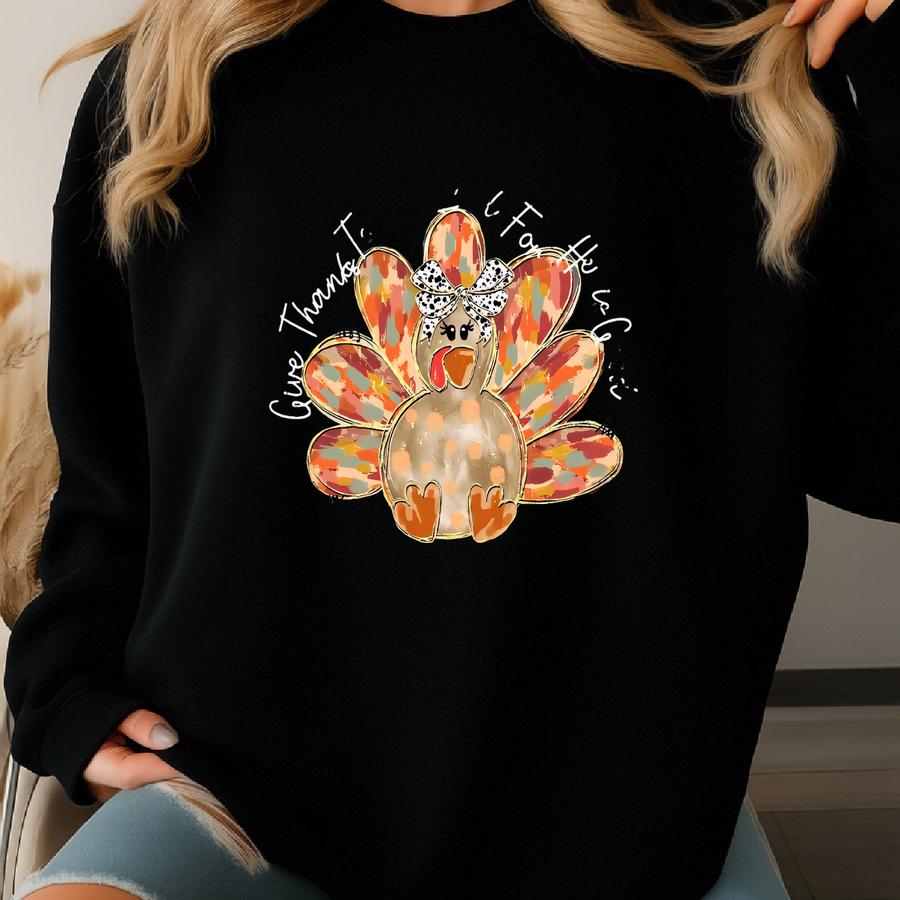 Christian Thanksgiving Turkey Shirt, Give Thanks To The Lord Tee, Psalm 136:1 Fall Faith Shirt Sweatshirt