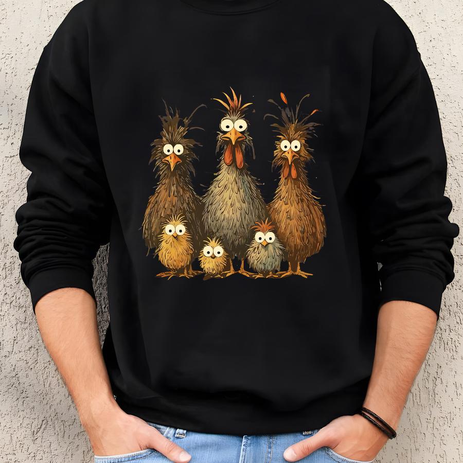 Funny Chicken Graphic T-shirt: Retro Farm Animal Tee Sweatshirt