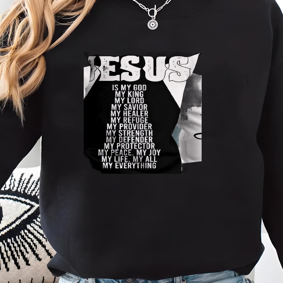 Christian Sweater: Black White Jesus Affirmations, Cross Design Sweatshirt