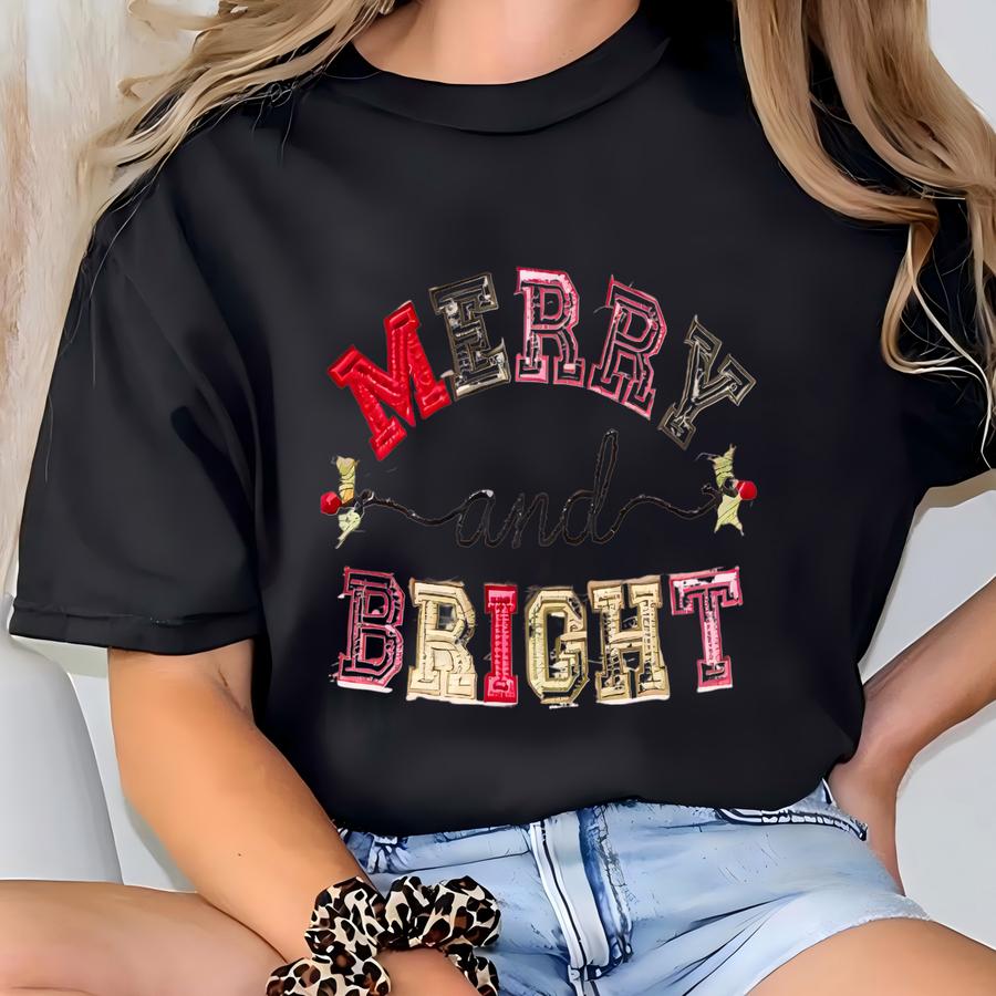 Merry And Bright Sweatshirt, Christmas Y Shirt, Family Xmas Gift T-shirt