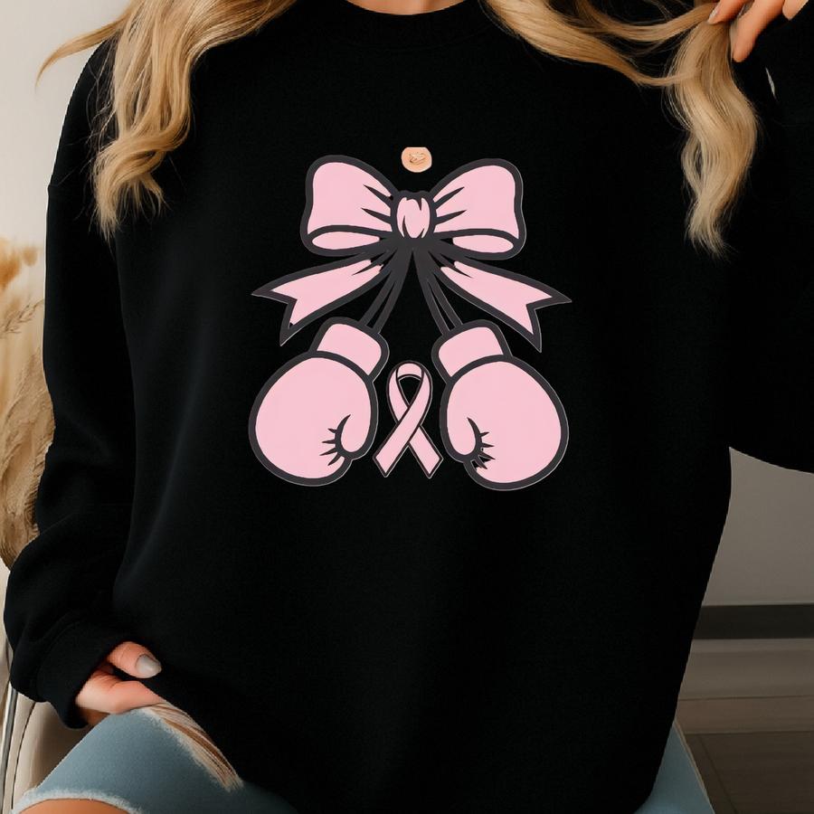 Pink Ribbon Boxing Sweatshirt - Breast Cancer Awareness Crewneck Sweatshirt