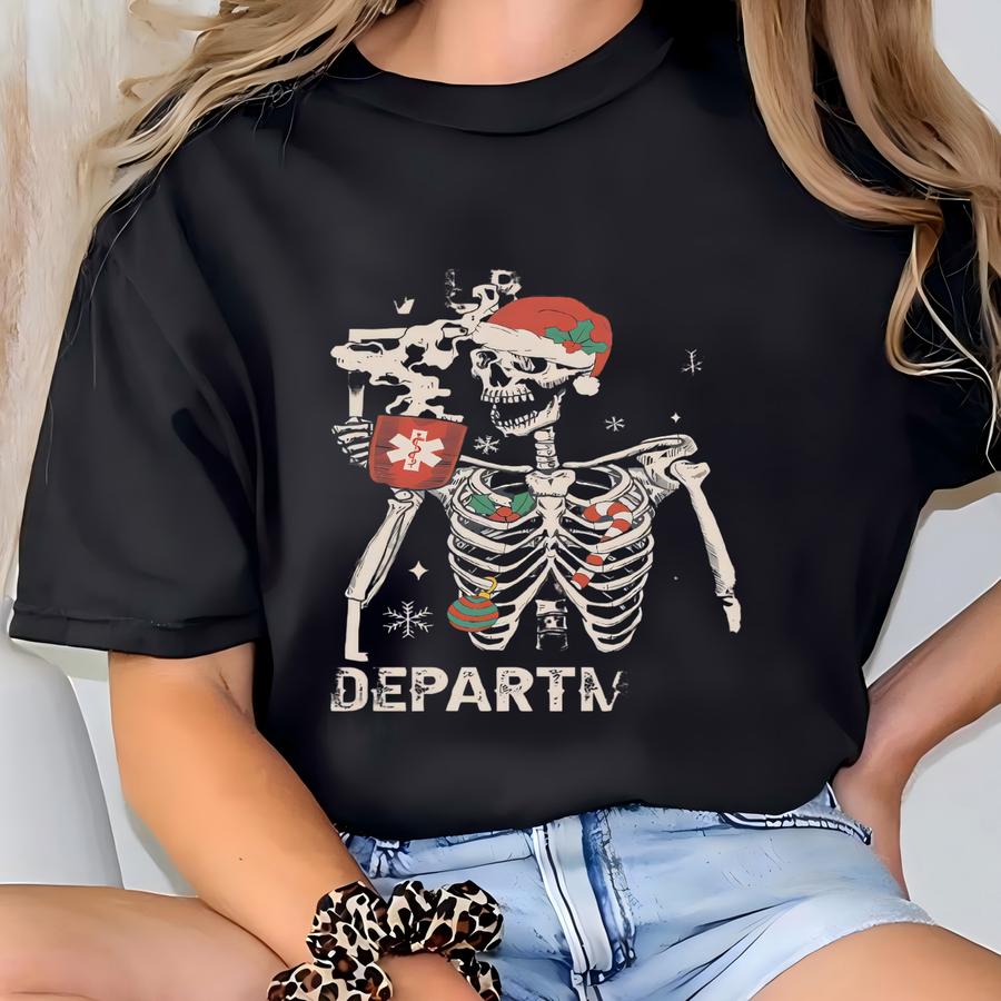 ® Emergency Department Skeleton Xmas Tee, Er Nurse Holiday Shirt,emergency Nurse Xmas Shirt,ed Nurse Christmas Tee,rn Xmas Tee T-shirt