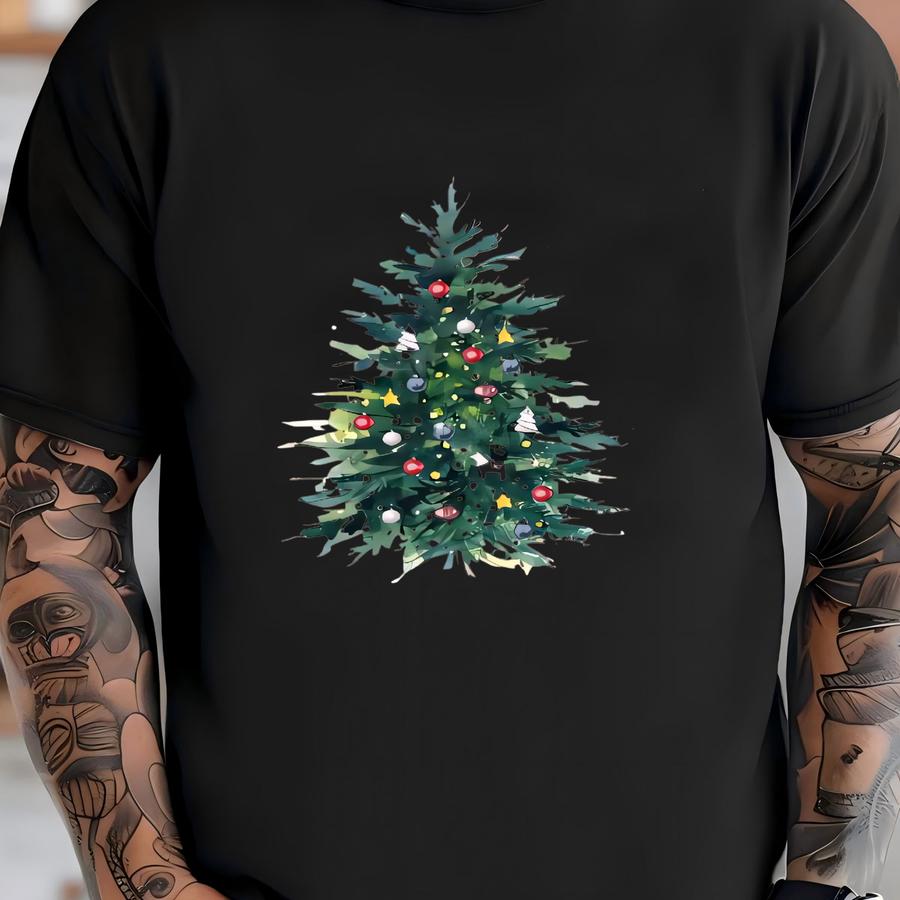 Watercolor Christmas Tree Sweatshirt, Cozy Holiday Pullover, Aesthetic Winter Crewneck, Festive Unisex Hoodie, Minimal Christmas Gift T-shirt