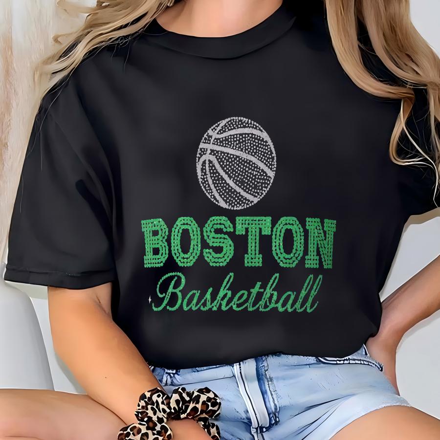 Boston Basketball Fan Tee | Rhinestone Style Sporty City Pride Shirt T-shirt