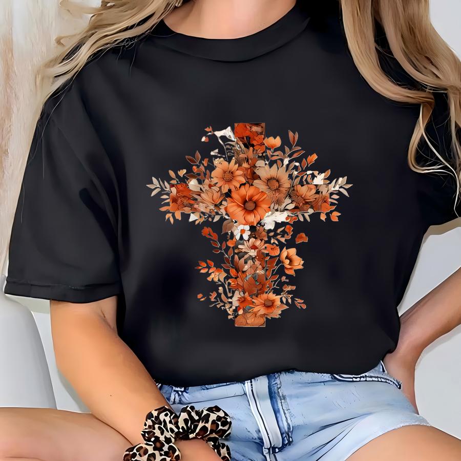 Fall For Jesus Sweashirt Or Hoodie | Floral Cross Christian Fall Tee | Faith Based Pumpkin Spice Autumn Shirt | Front Back Design T-shirt