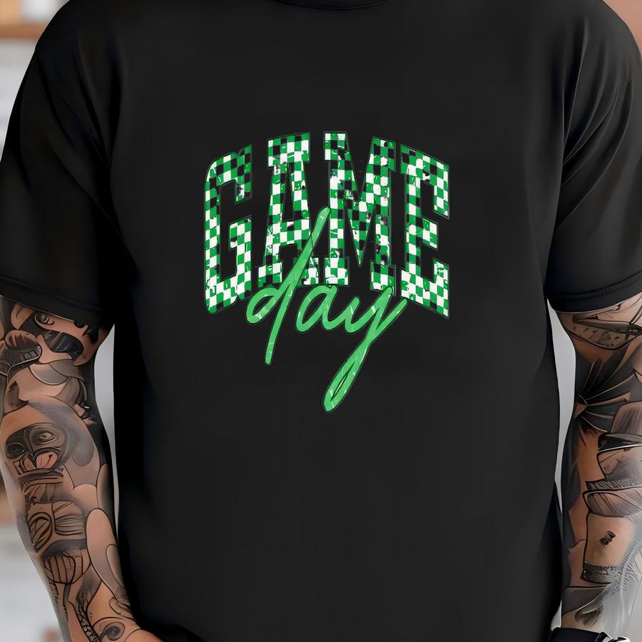 Game Day Sweatshirt: Ash Gray Cotton-blend, Green Design T-shirt