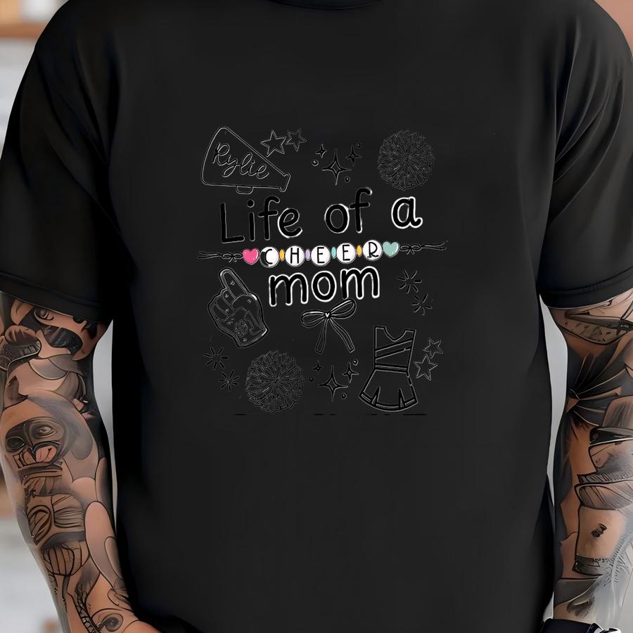 Coquette Life Of A Cheer Mom Shirt Compeon Day Tee Cheerleading Mama Hoodie Custom Name Cheer Mimi Gift Football Season Matching Tees T-shirt