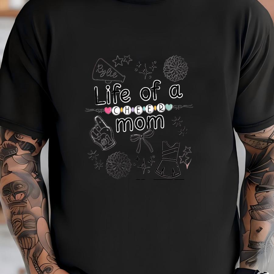 Coquette Life Of A Cheer Mom Shirt Compeon Day Tee Cheerleading Mama Hoodie Custom Name Cheer Mimi Gift Football Season Matching Tees T-shirt