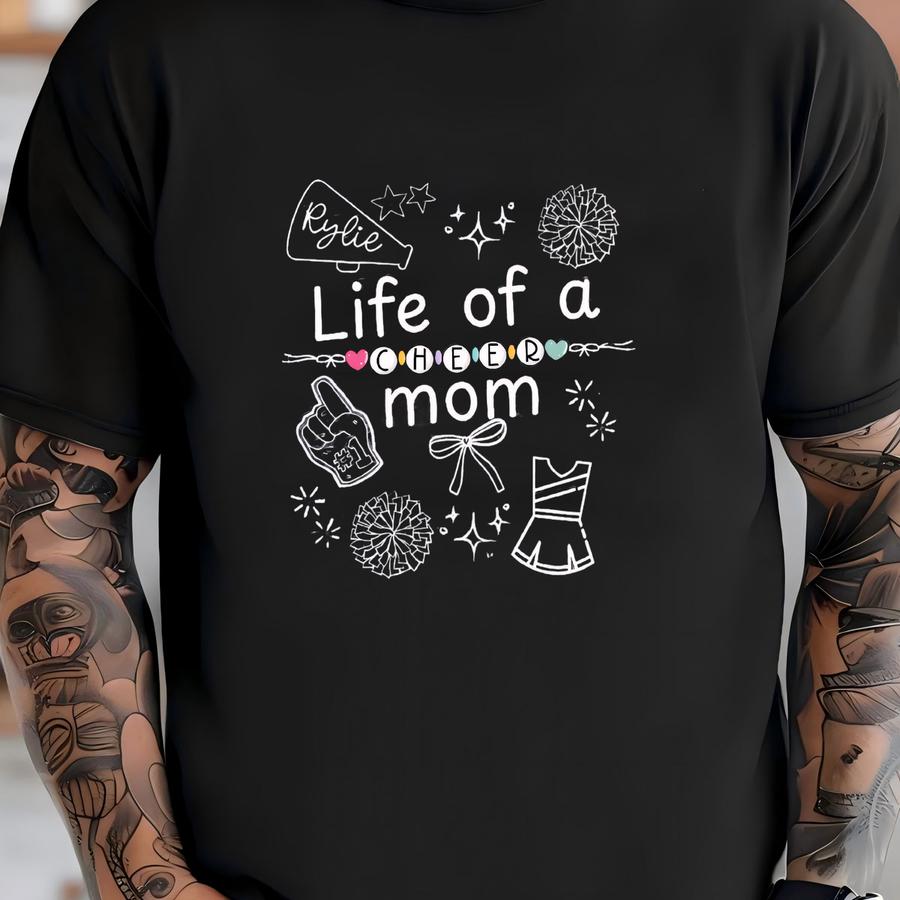 Coquette Life Of A Cheer Mom Shirt Compeon Day Tee Cheerleading Mama Hoodie Custom Name Cheer Mimi Gift Football Season Matching Tees T-shirt