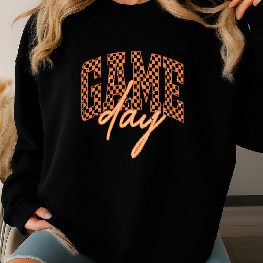 Game Day Sweatshirt: Orange Graphic Tee, Football Fan Apparel Sweatshirt