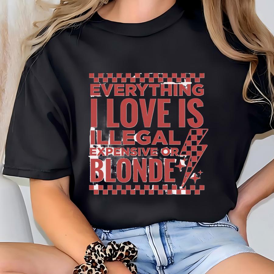 Everything I Love Is Expensive Illegal Or Brunette Tee, Funny Sweatshirt For Fashion Lovers, Casual Everyday Wear Hoodie T-shirt