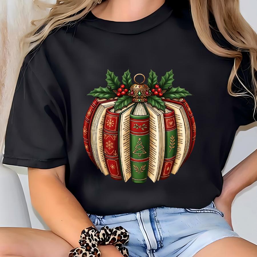Christmas Book Pumpkin Hoodie, Retro Winter Christmas Sweatshirt, Christmas Book Shirt, Christmas Teacher Hoodie T-shirt