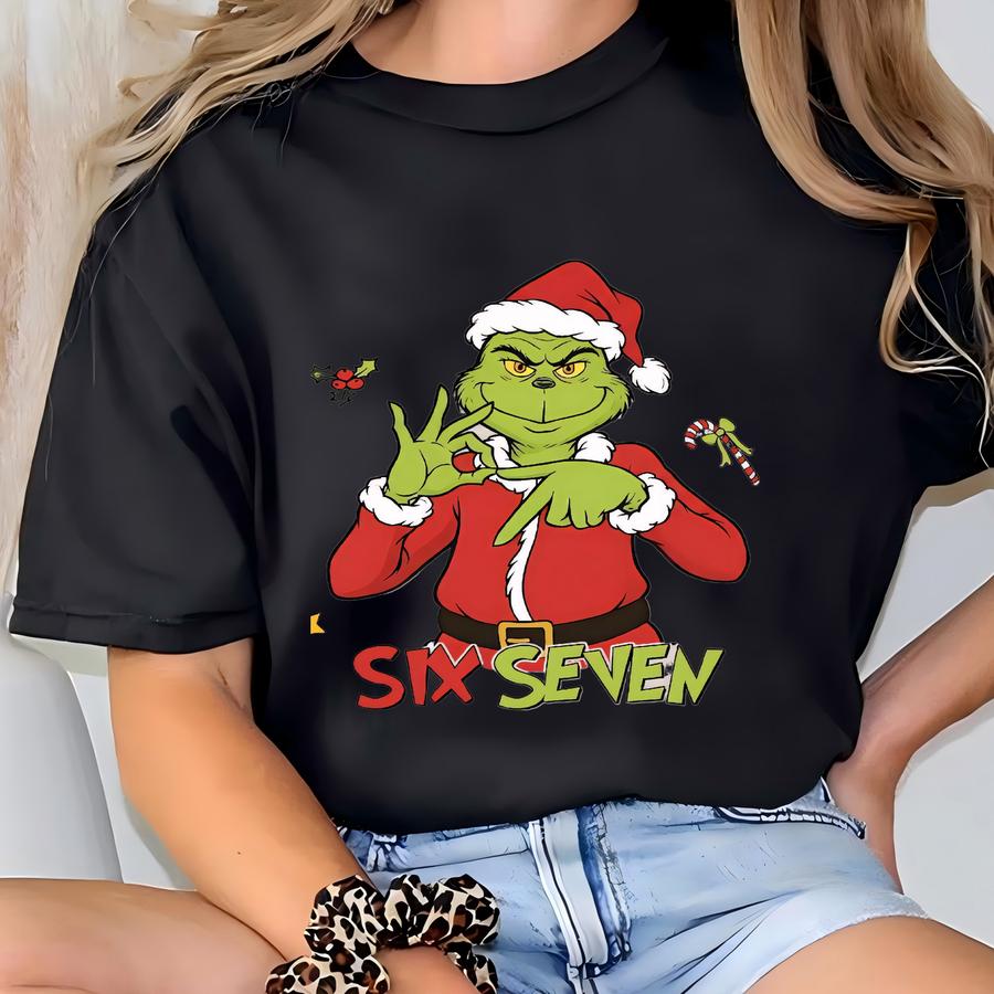 Six Seven Meme Christmas Green Mean Guy Sweatshirt, Viral Funny Saying 6 7 Shirt, Internet Joke Shirt. Six Seven Shirt T-shirt