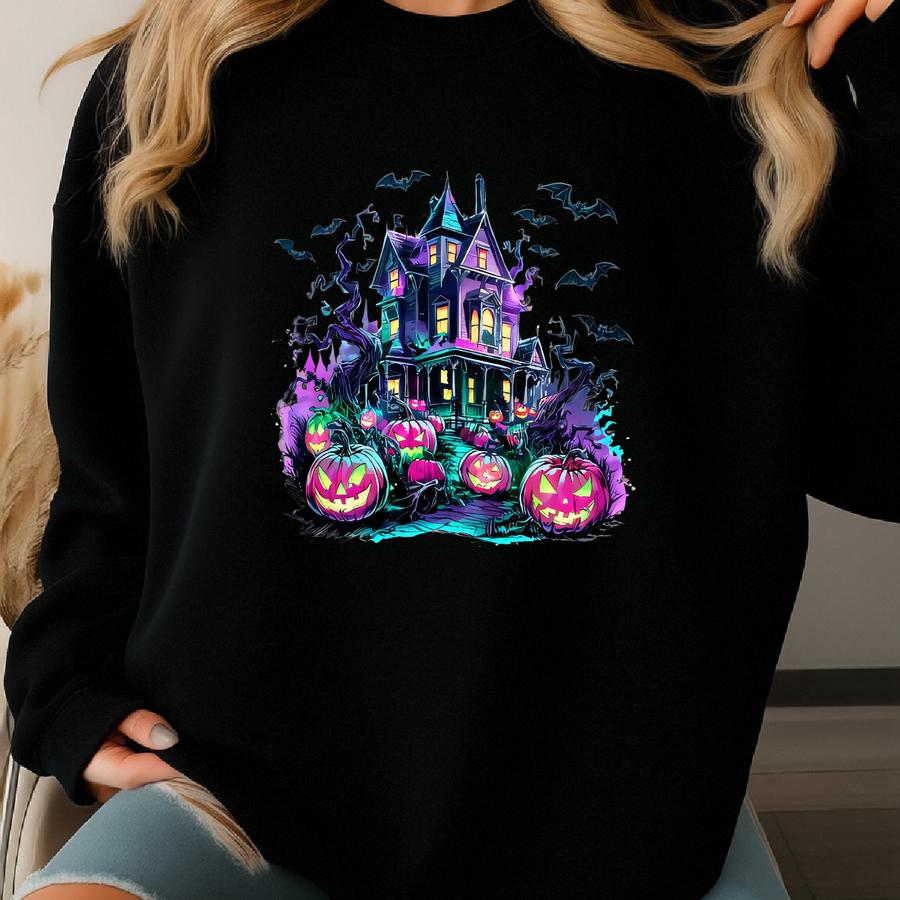 Halloween Bats Shirt, Halloween Haunted House Shirt, Retro Halloween Bats Shirt, Halloween Gift, Flying Bats Shirt, Halloween Costume Shirt Sweatshirt