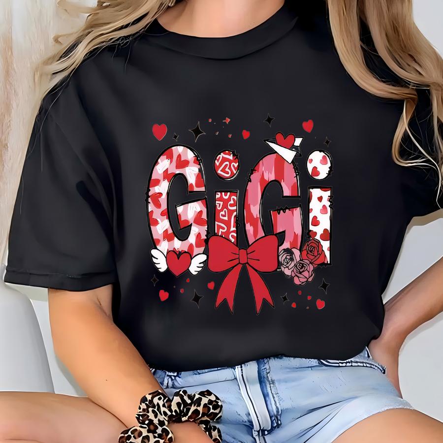 Gigi Tee With Hearts, Canvas Tee, Grandma Gift For Gigi, Christmas Gift, Valentines Day Gift T-shirt