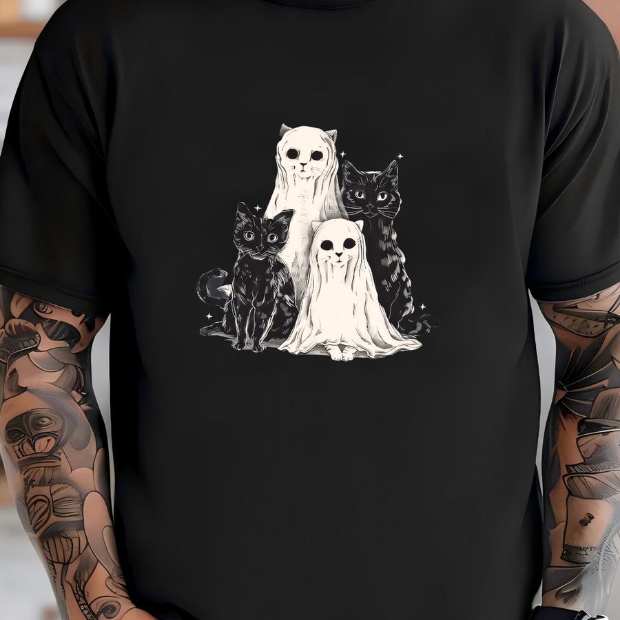 ® Catloween Shirt, Cute Halloween Cat Shirt, Black White Ghost Kitties Tee, Funny Fall Feline Shirt, Spooky Cat Lover Gift T-shirt