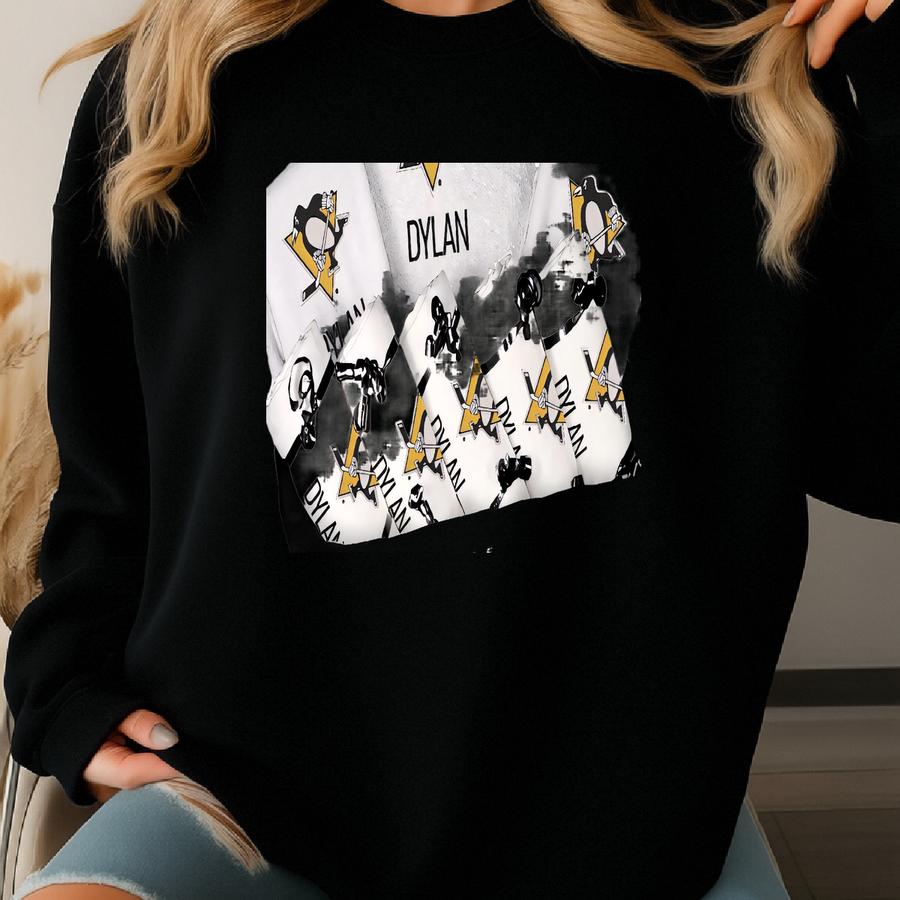 Personalized Pittsburgh Penguins Baby Gift Basket | Let's Go Pens Newborn Gift Set | Custom Baby Shower Gift | Large Wicker Basket Sweatshirt