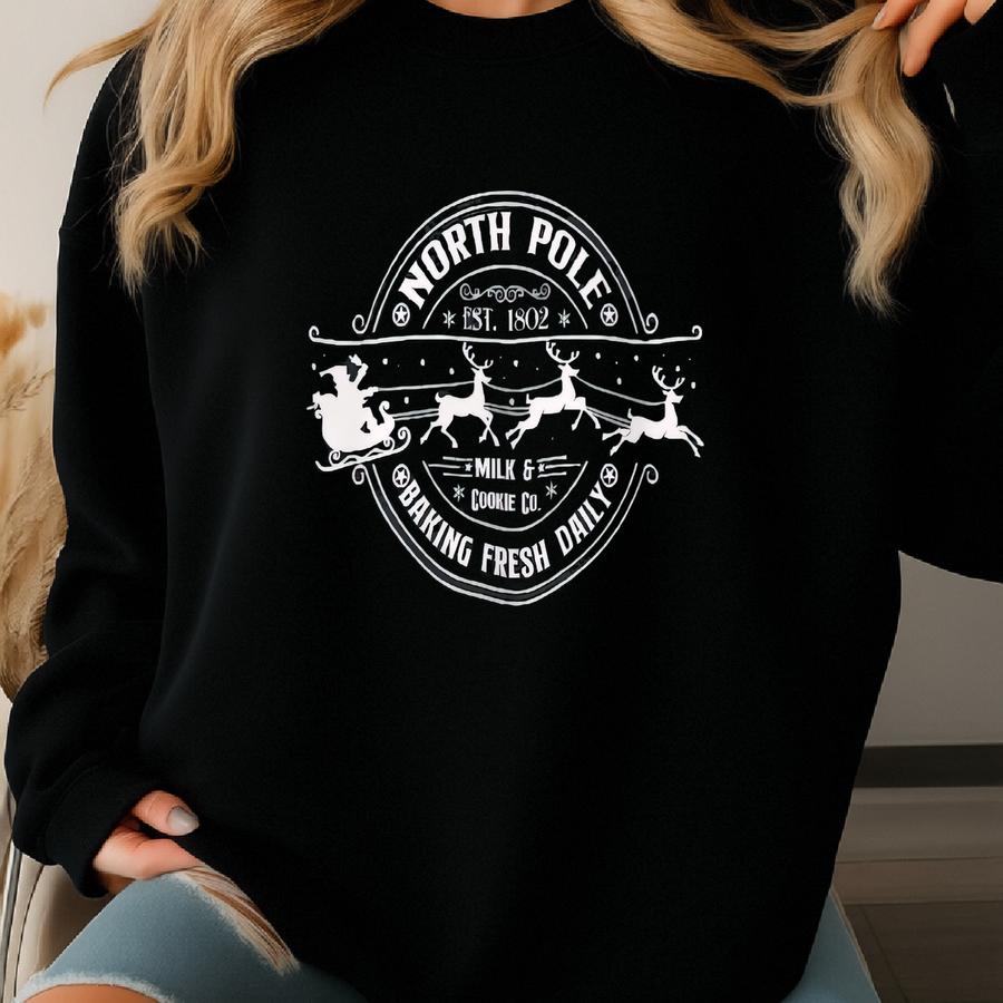 North Pole 1802 Christmas Sweatshirt For Women, Holiday Pajama Top, Winter Office Party Shirt, Christmas Gift Sweatshirt