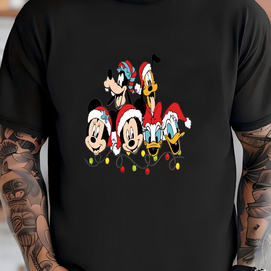 Christmas Cartoon Sweatshirt, Holiday Hoodie With And Friends In Santa Hats T-shirt