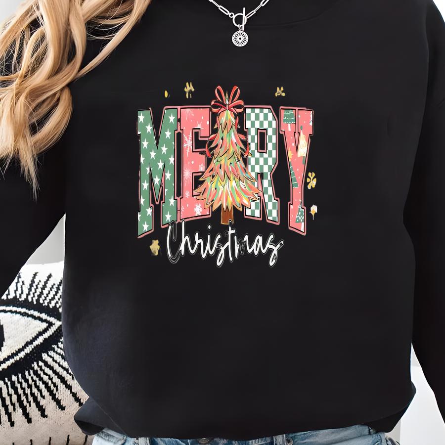 Retro Merry Christmas Sweatshirts, Merry Christmas Family Shirts, Womens Christmas Outfits, Funny Holiday Crewnecks, Cute Christmas Gifts Sweatshirt