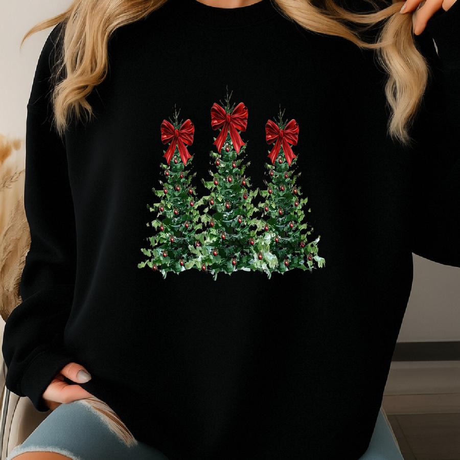 Christmas Tree Bow Sweatshirt, Christmas Sweatshirt For Women, Christmas Tree Tshirt, Christmas Coquette Christmas Shirt Sweatshirt